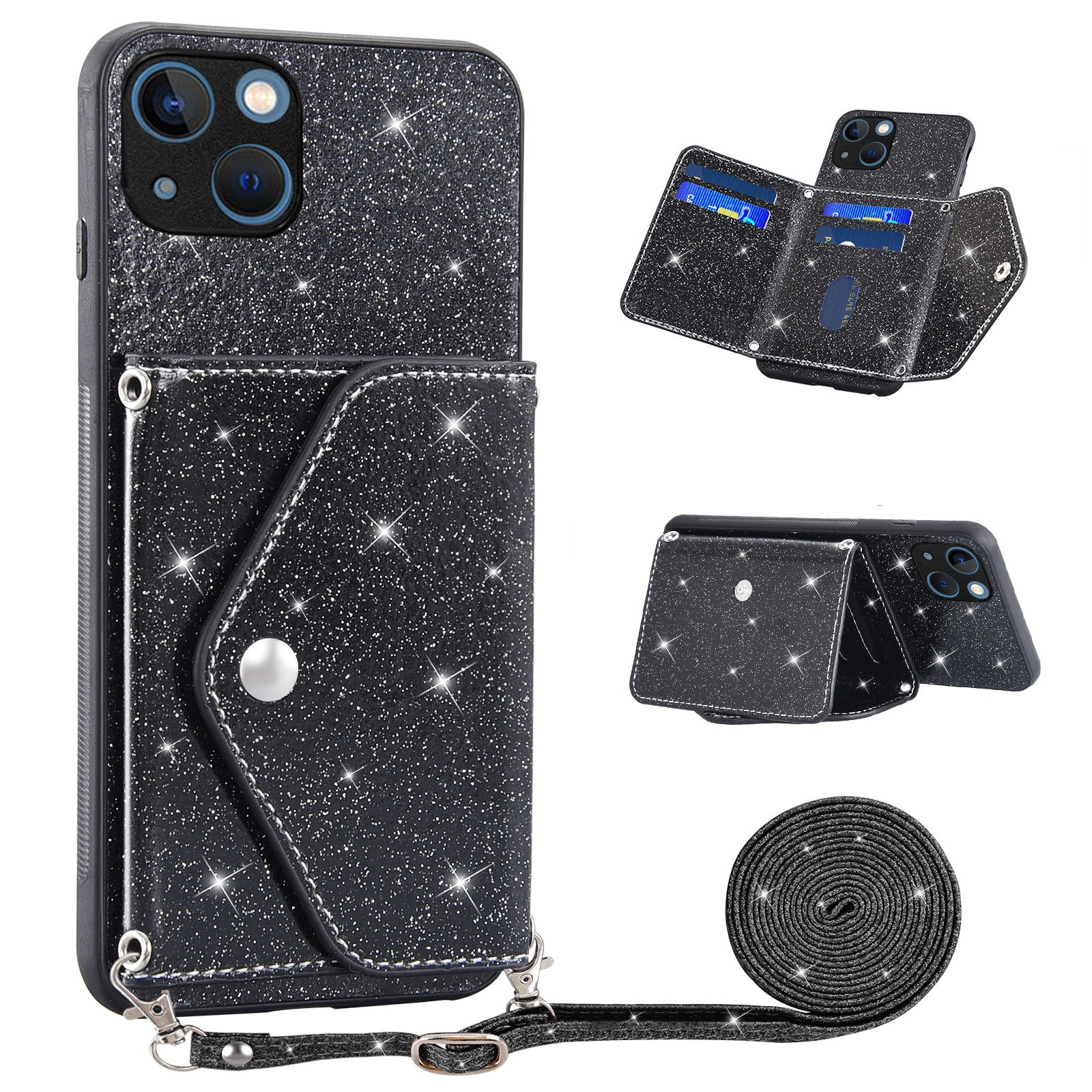 Til iPhone 13 6,1 tommer PU-læder TPU-etui Trekantkortholder Kickstand telefoncover Til iPhone 13 6,1 tommer PU-læder TPU-etui Trekantkortholder Kickstand telefoncover